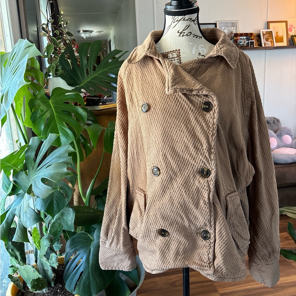 Free People Tan Corduroy Pea Coat